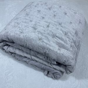 Anthropologie Velvet Cross-Stitched Queen Quilt 92X96 Gray Bedding Cotton Blend